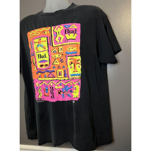 Vintage Budweiser Bud Shirt Mens XL Black Neon Graphic Beer Promo Anheuser 90s - Picture 3 of 8
